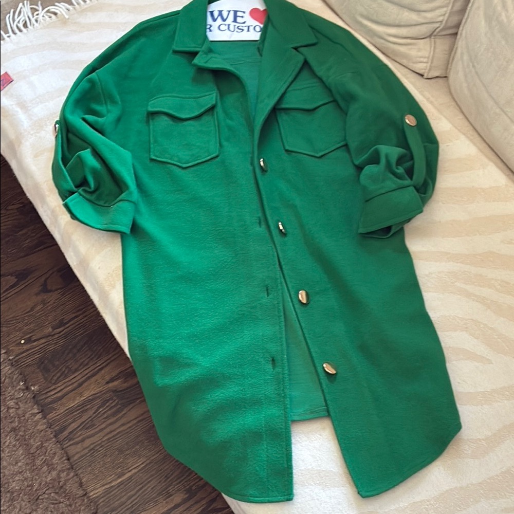 Green Casual Button Down Jacket With Classic Coll… - image 1